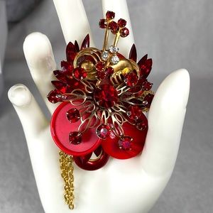 Vintage Button Crystal Brooch